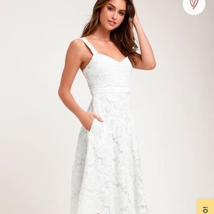 Lulu’s White Midi Swing Dress with Pockets